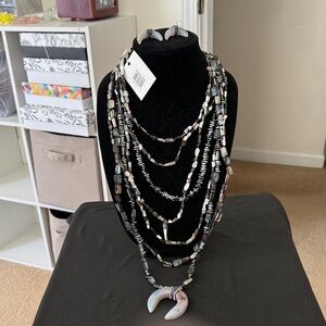 Sassy Jones Multi-Strand Black and Gray Beaded Necklace with Pendant &earrings
